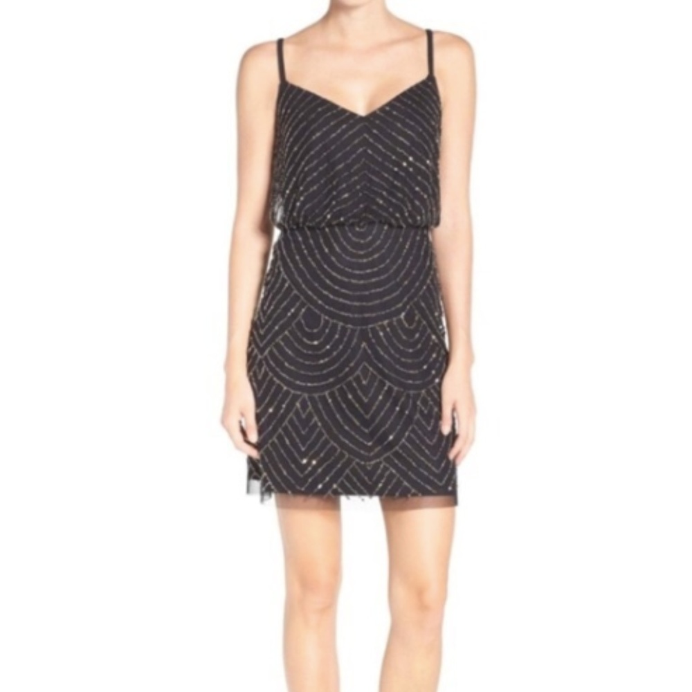 Adriana Pappel Beaded Navy Cocktail Dress Size 12